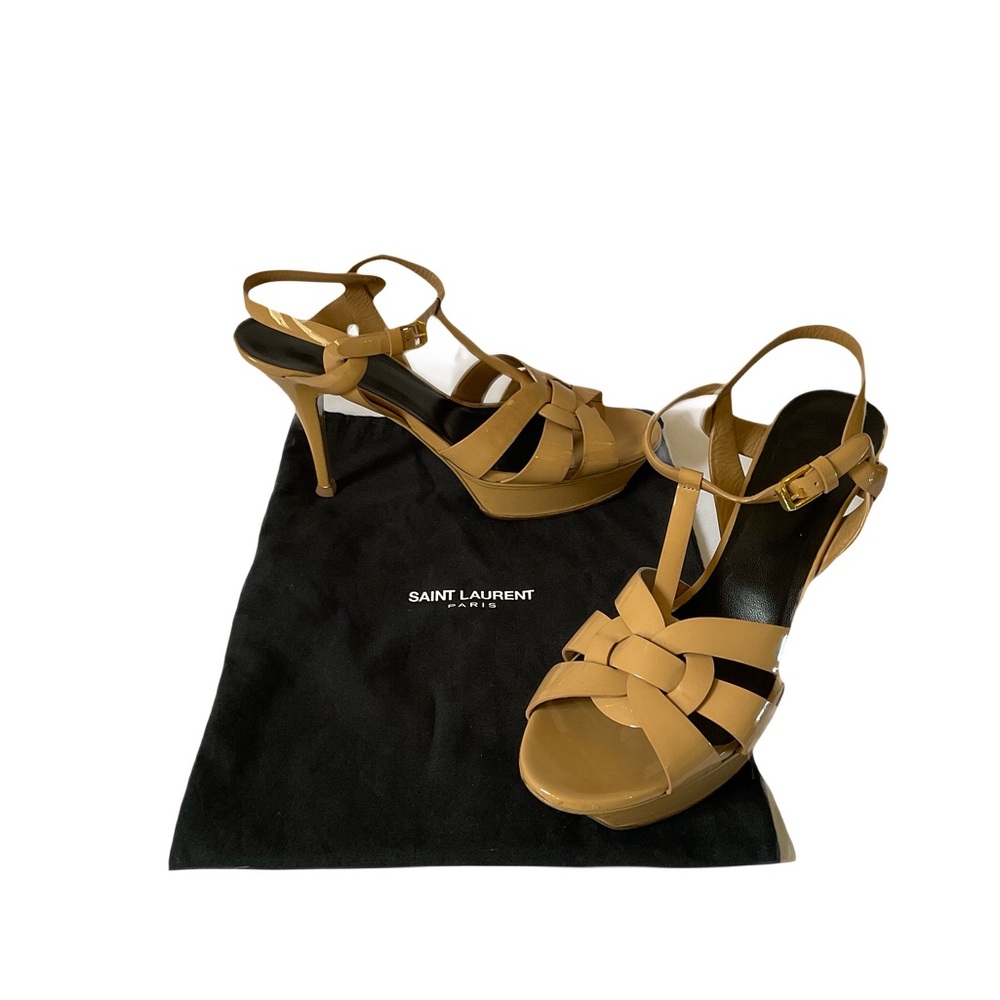 Saint Laurent Beige Patent Leather Tribute Heels